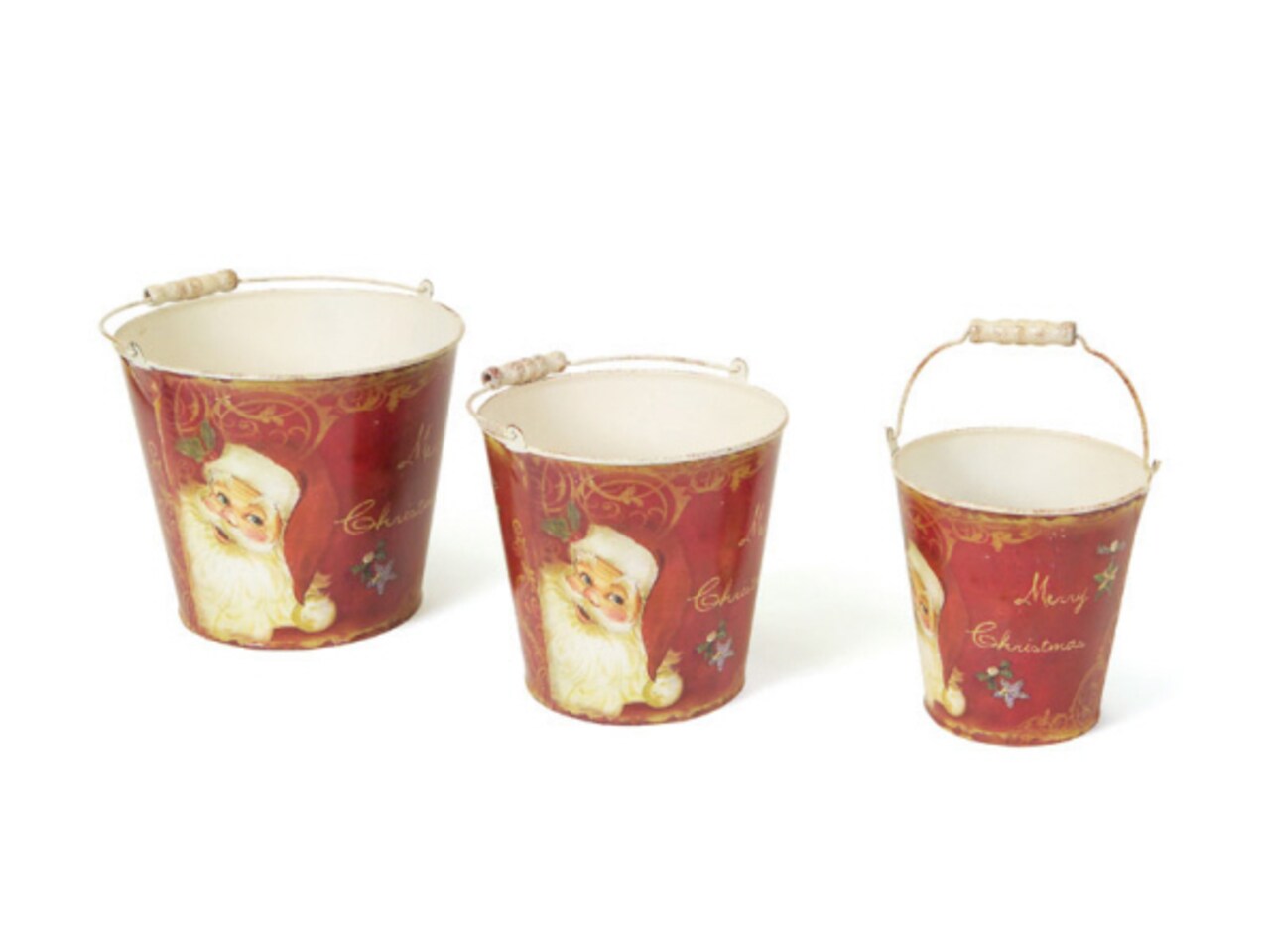 CC Christmas Decor Set of 3 Retro Santa Claus Tall Vintage Style Decorative Christmas Buckets